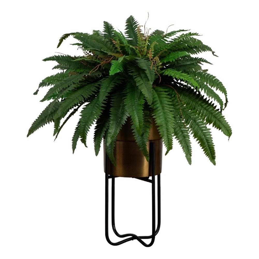 Nearly Natural 35″ Artificial Boston Fern in Brass Metal Planter with Stand