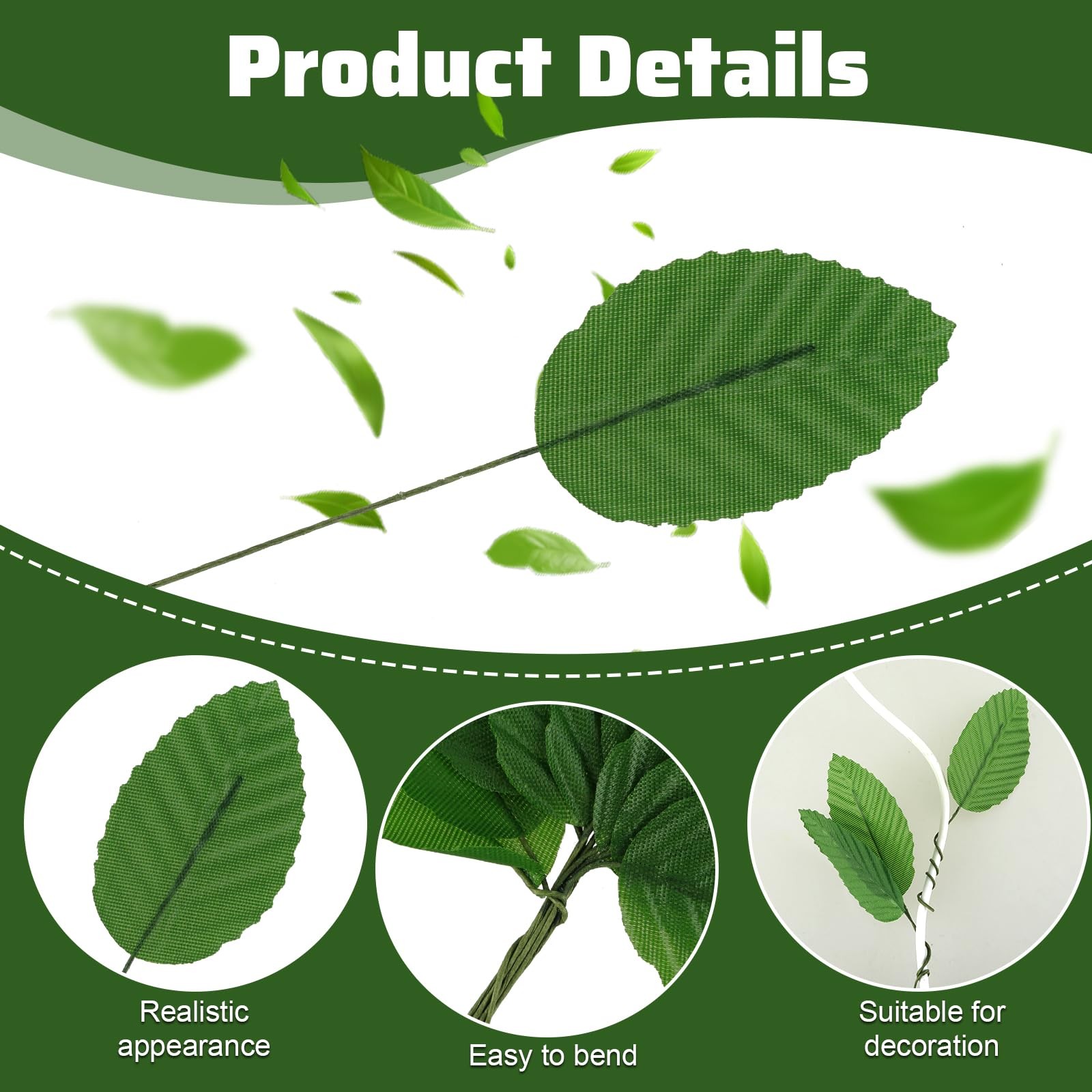 200 PCS Artificial Leaves Single Dark Green Leaf Decor Bouquets Wreath Vines