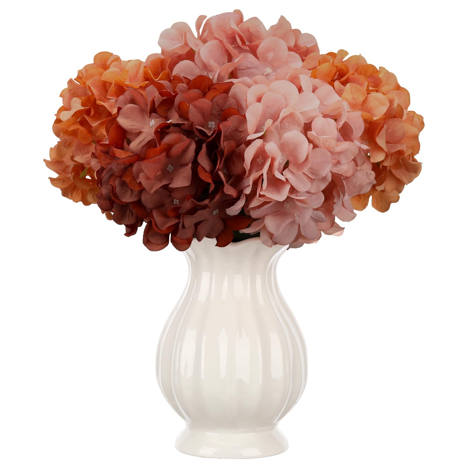 9 Pcs Burnt Orange Fall Hydrangea Artificial Flowers 23.6″ Vintage Faux Silk …