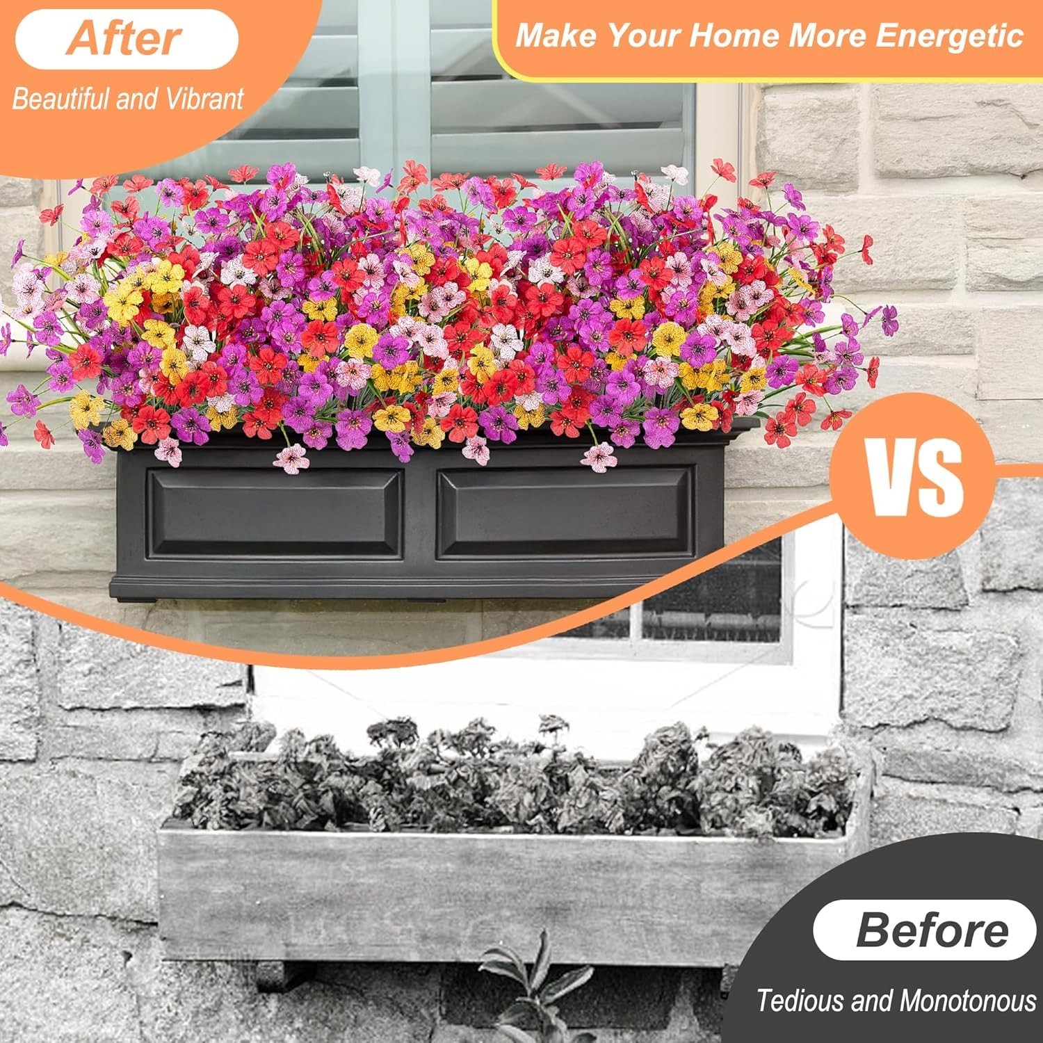 16 Pcs Artificial Fake Flowers for Outdoor Spring Decoration, Faux Silk Flowe…