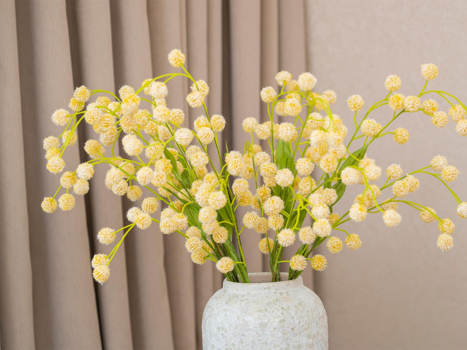 6 Pcs Yellow Real Touch Faux Silk Pompon Mum Artificial Flowers 28.5 Inch