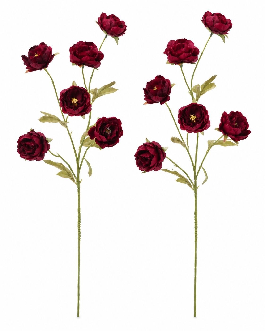 Burgundy Dark Red Ranunculus Peony Stems Set of 2, 30 in Artificial Fall Flowers