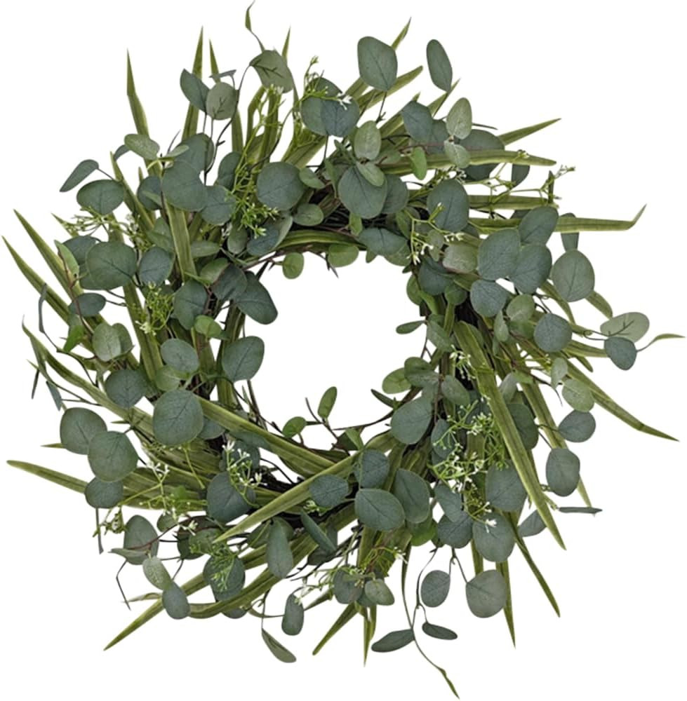 Eucalyptus Wreath for Front Door – 24 Inch Artificial Greenery Door Wreath with