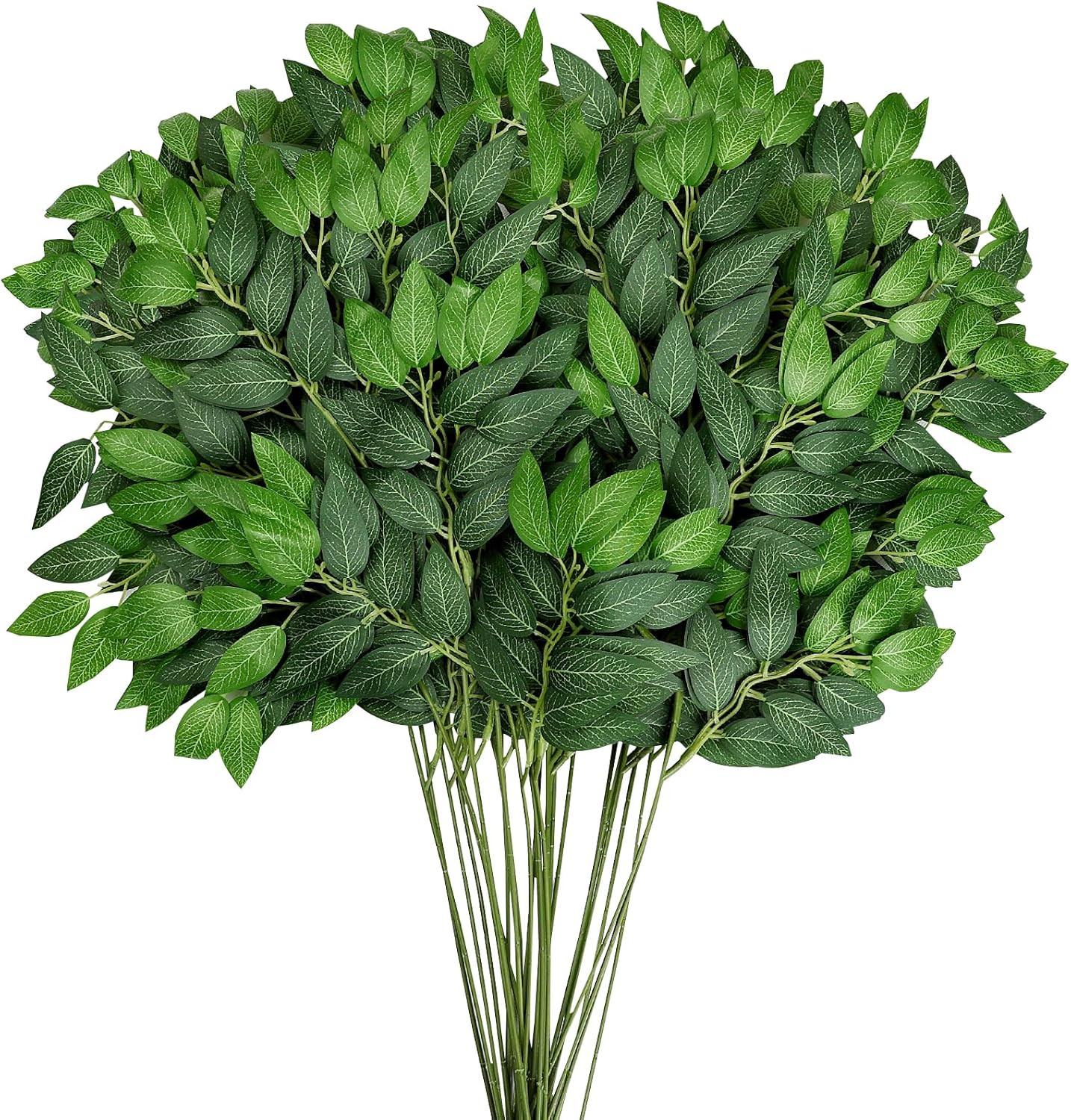 48 PCS Artificial Italian Ruscus Greenery – Fake Silk Green Leaf Stems for DIY W