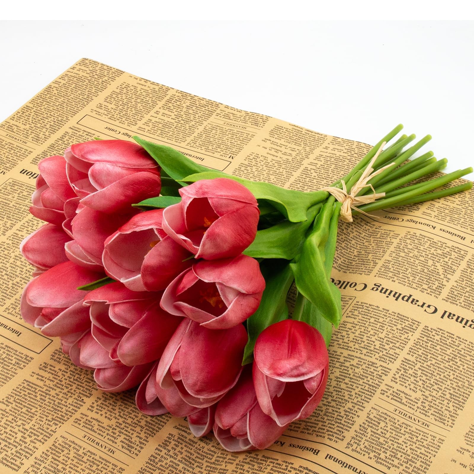 12 PCS Large Hot Pink Artificial Tulip Real Touch Wedding Bouquet Decor