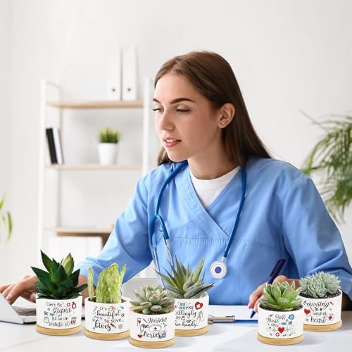 6Pcs Appreciation Gifts Succulent Potss Day Ever Gifts Mini Ceramic Nurse