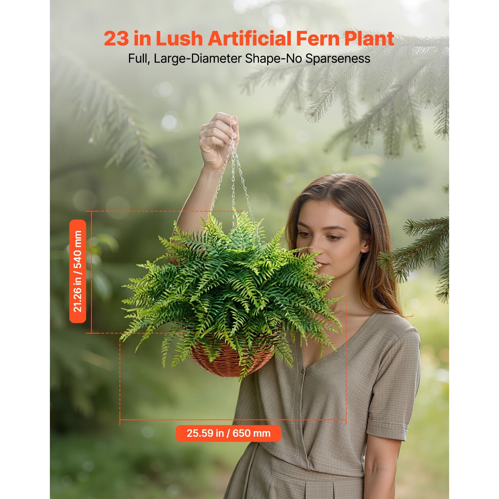 2-Pack Artificial Ferns, 26in Height, 23in Hanging Length, UV-Resistant Foliage