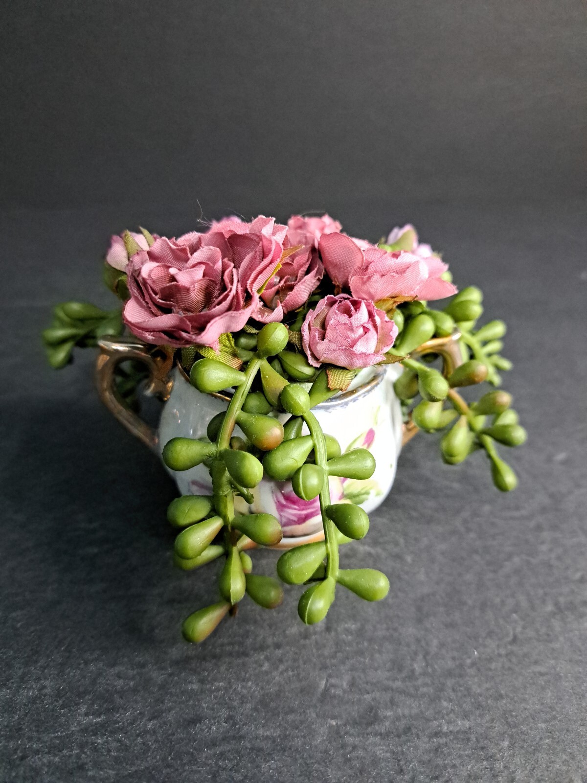 Artificial Floral Arrangements 4 In Tall Succulent With Pink Flowers Sugar Bowl