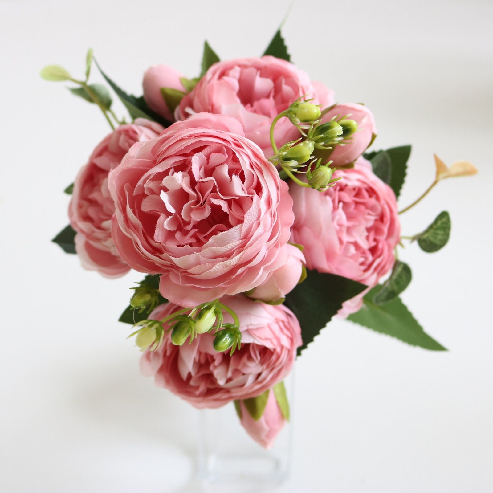 30cm Silk Rose Peony Artificial Flower Bouquet 5 Big Head 4 Small Bud Home Decor