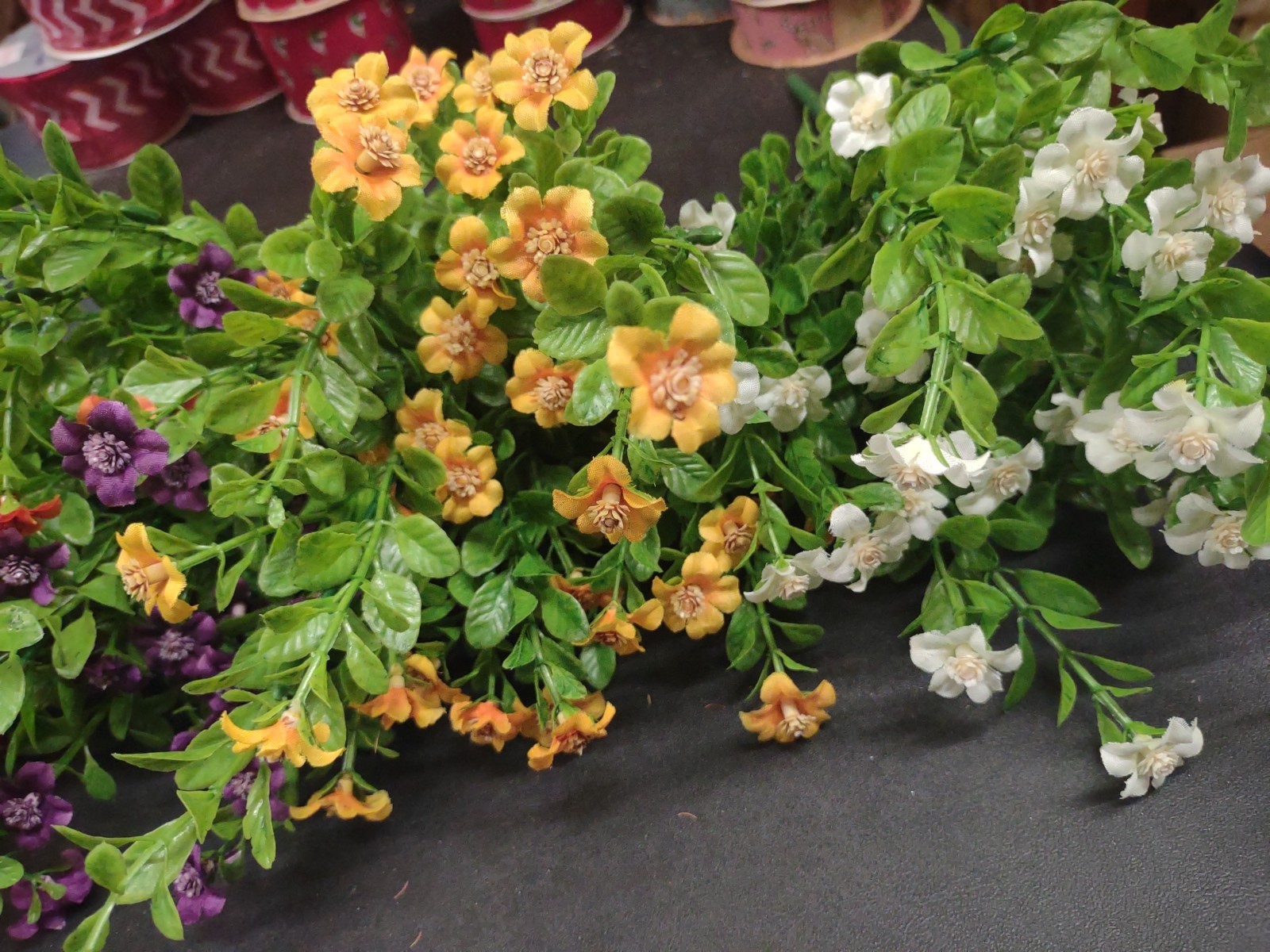 Set of 4: Silk Mini Daisy Bush, “Jacob’s Ladder” Orange, White, Purple, & Gold