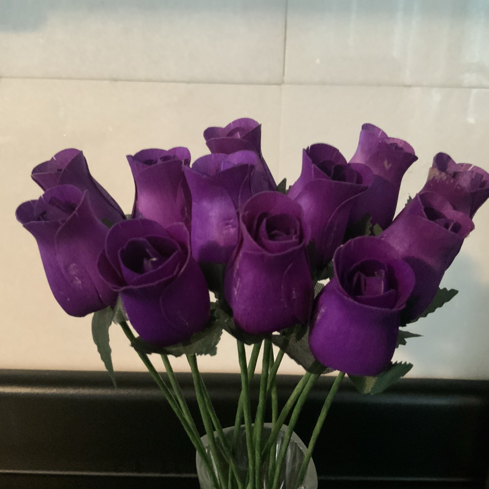 Bouquet Of A Dozen Wooden Purple Roses