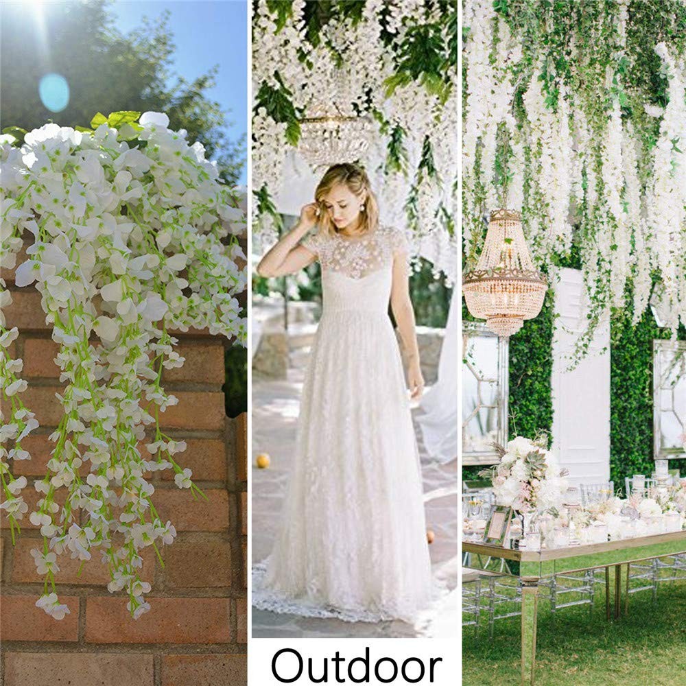 12Pcs Artificial Wisteria Flowers 3.6 Feet/Piece White Dense Artificial Fake …