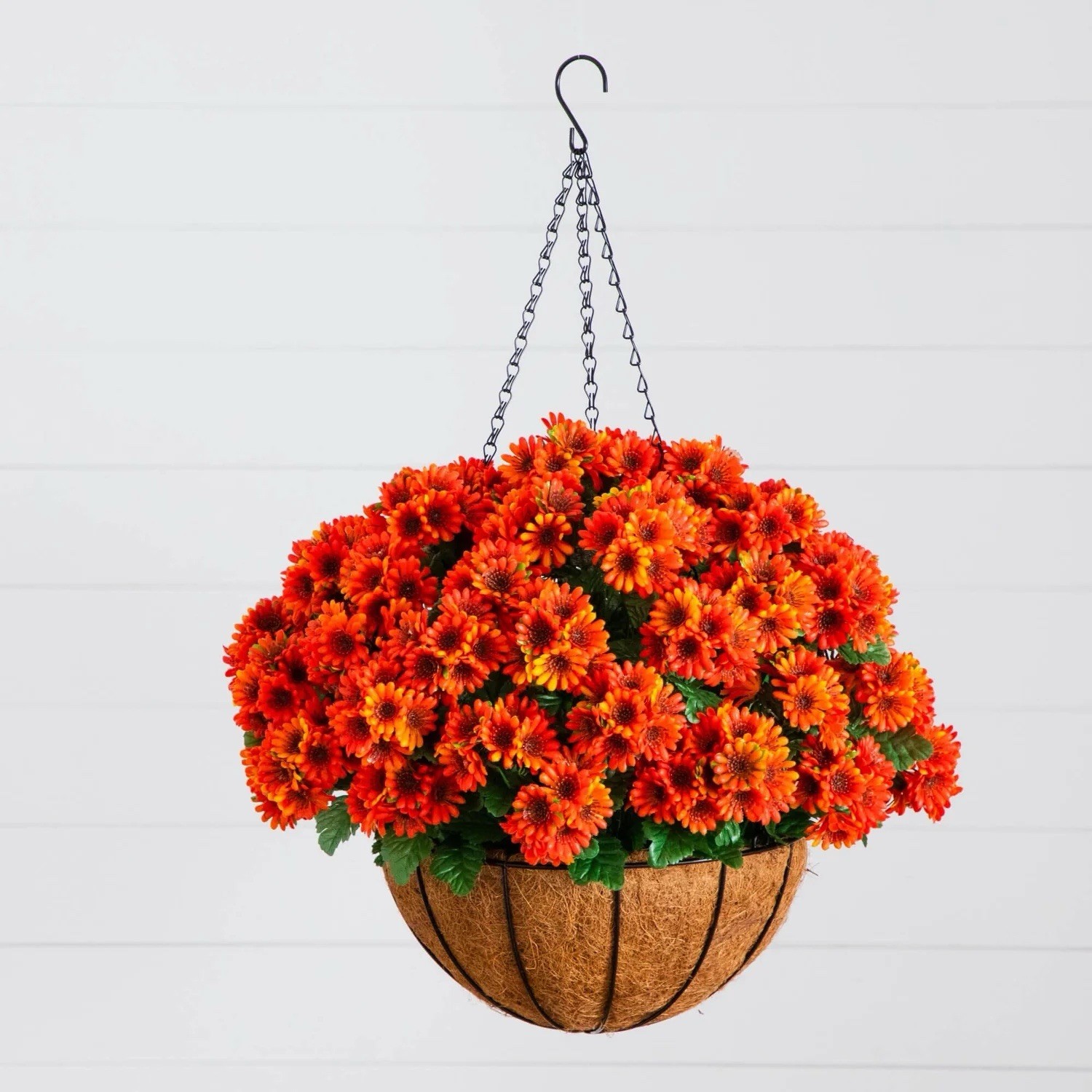 24” UV Resistant Artificial Chrysanthemum Hanging Basket Indoor/Outdoor