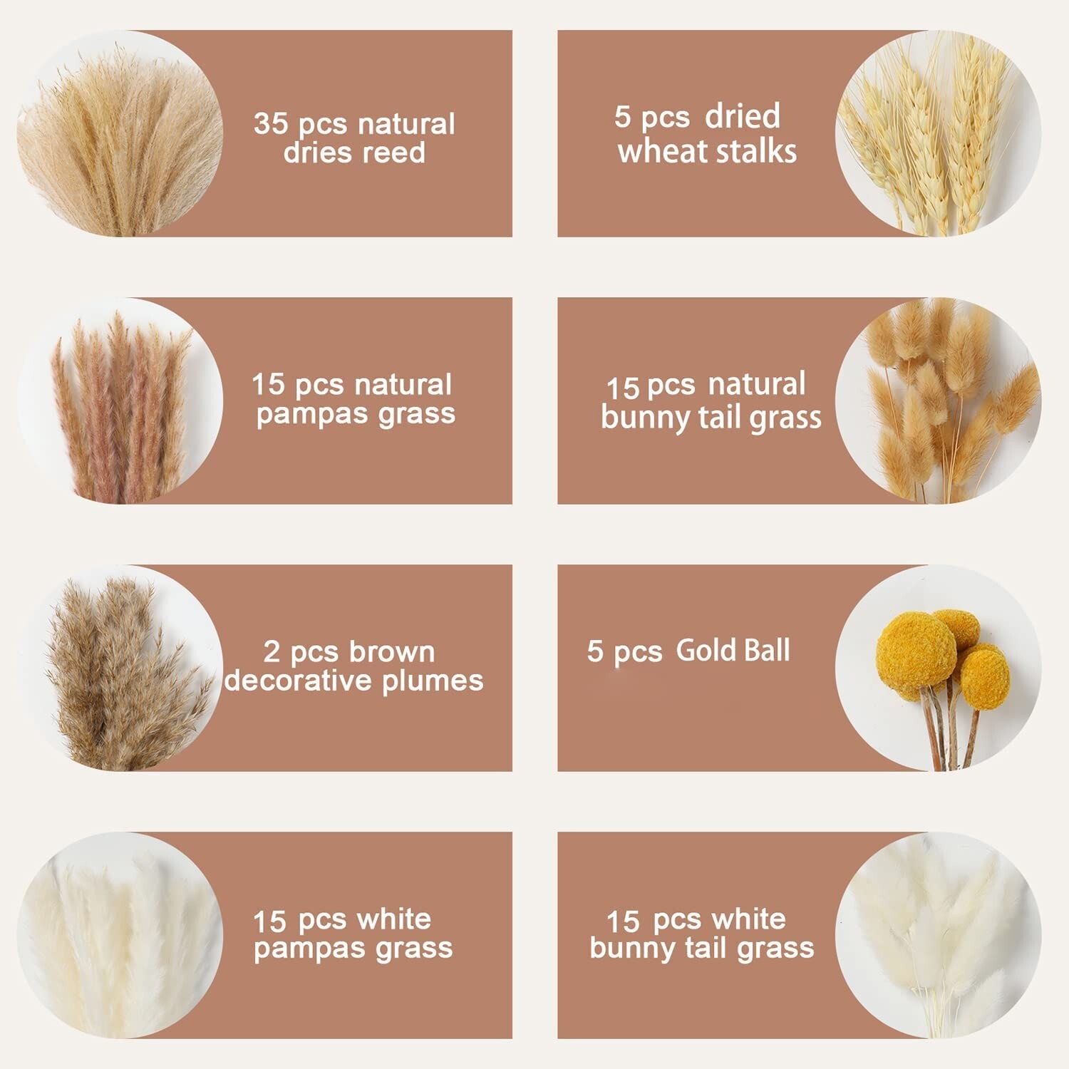 METSHOW 107 Pcs 17.5 inch Natural Dried Pampas Grass Décor