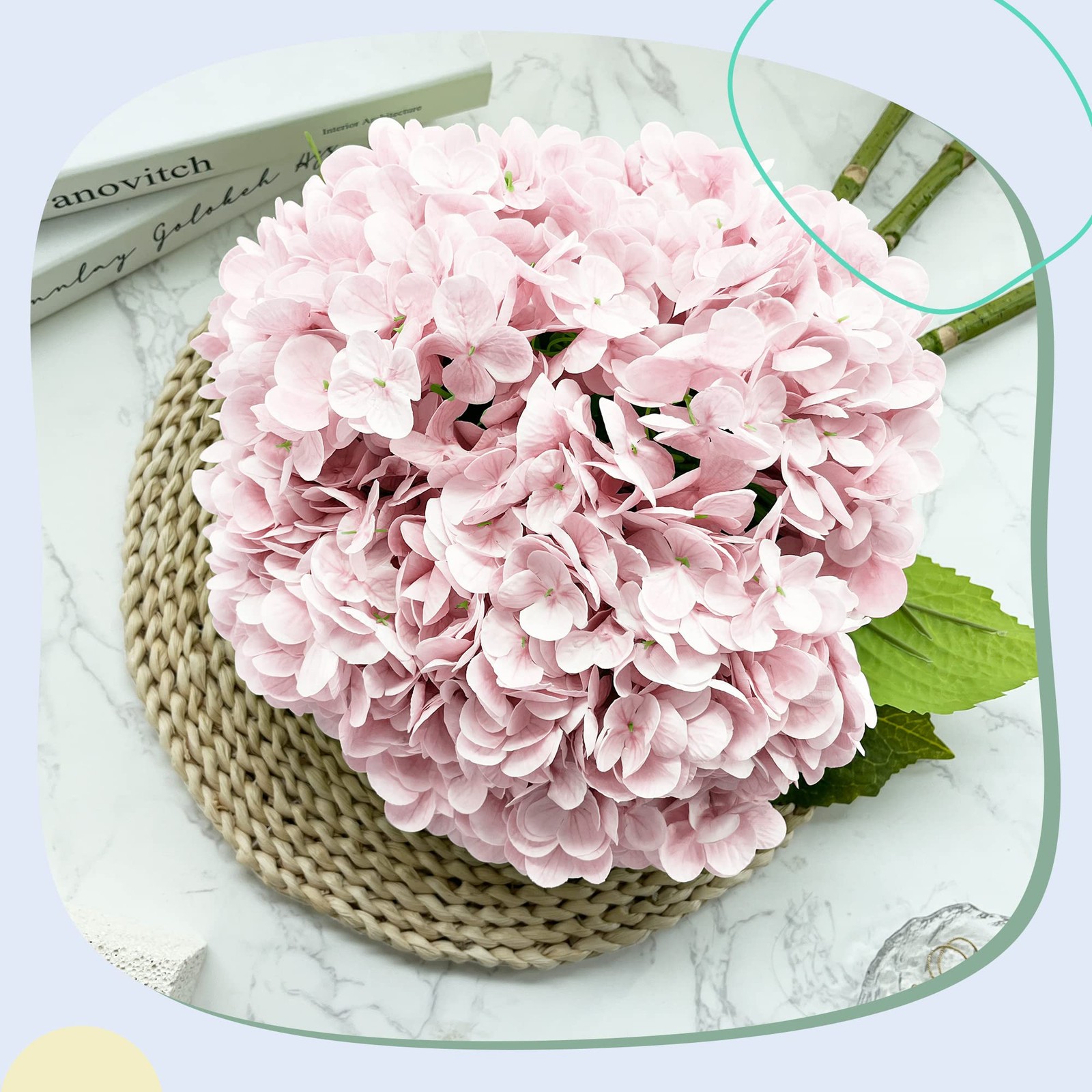 21In Pink Artificial Hydrangea Flowers 5 Pcs Real Touch 3D Print Latex Flower…