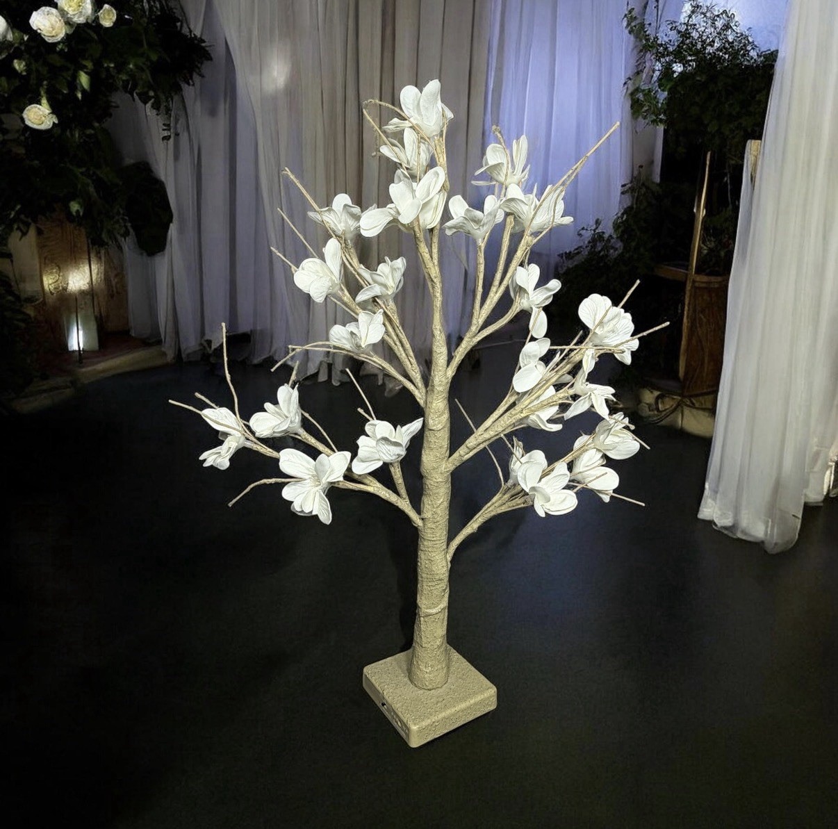 Gorgeous Lighted LED Magnolia Flower Tree White 24” Tabletop Decor Timer 5V DC