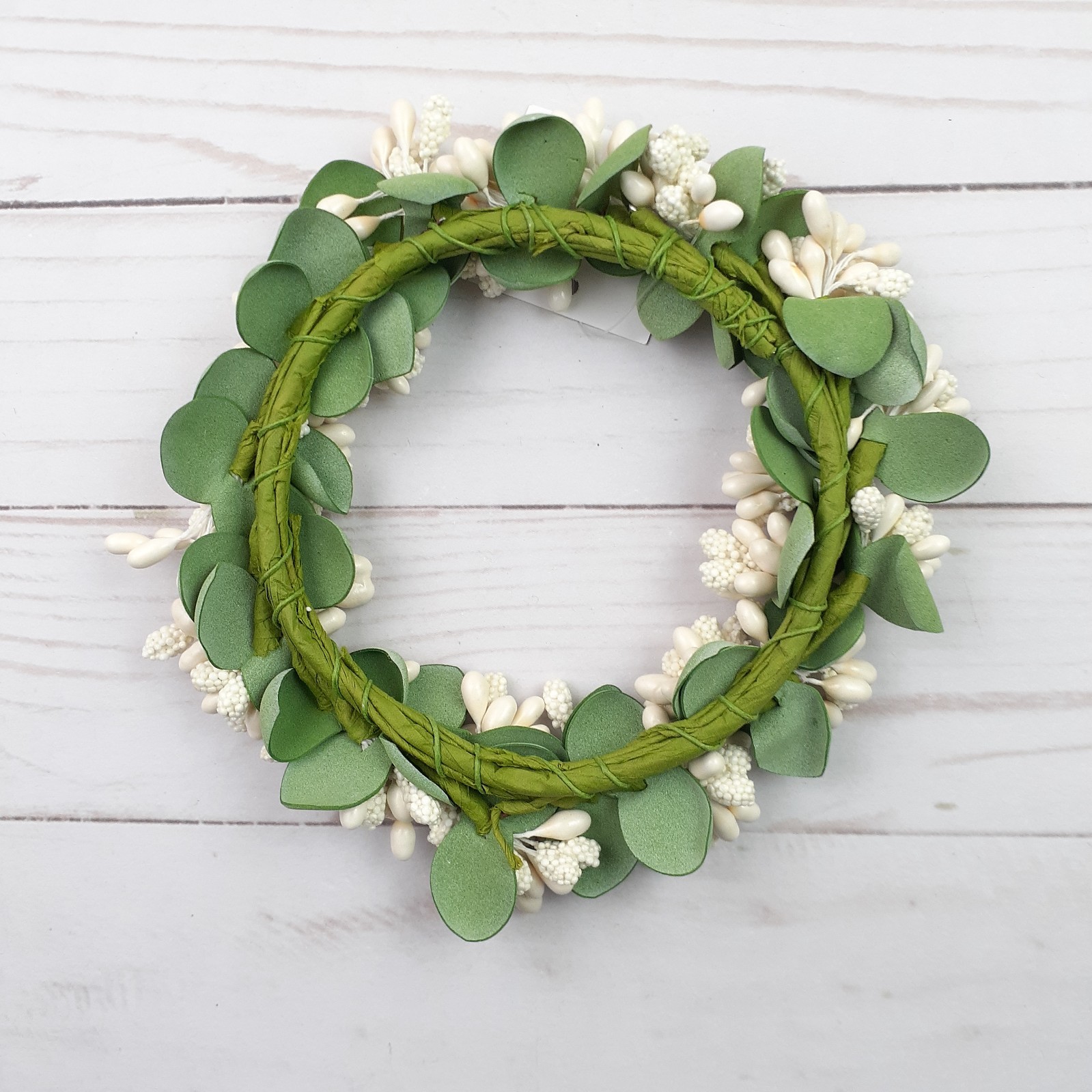 Ivory Pip and Millet Berry Candle Ring Green Leaves 3.5 inch inside