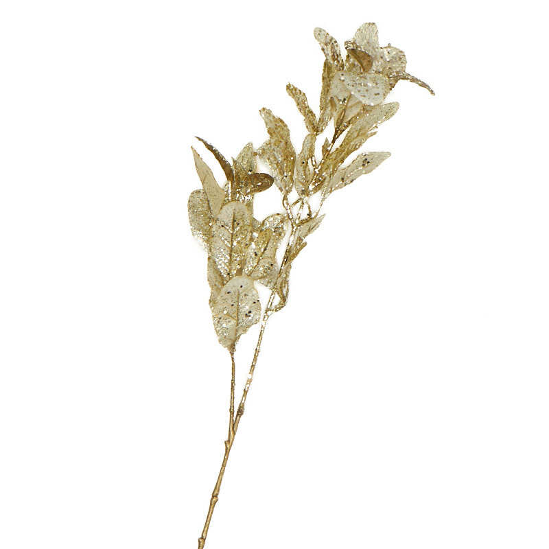 Factory Direct Craft Champagne Glitter Artificial Laurel Leaf Spray | 3 Pie