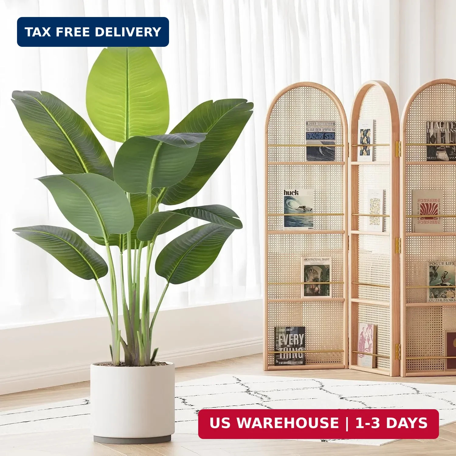 Artificial Bird of Paradise Plant 4Ft Tall Fake Tropical Palm Tree Large Fake Pl