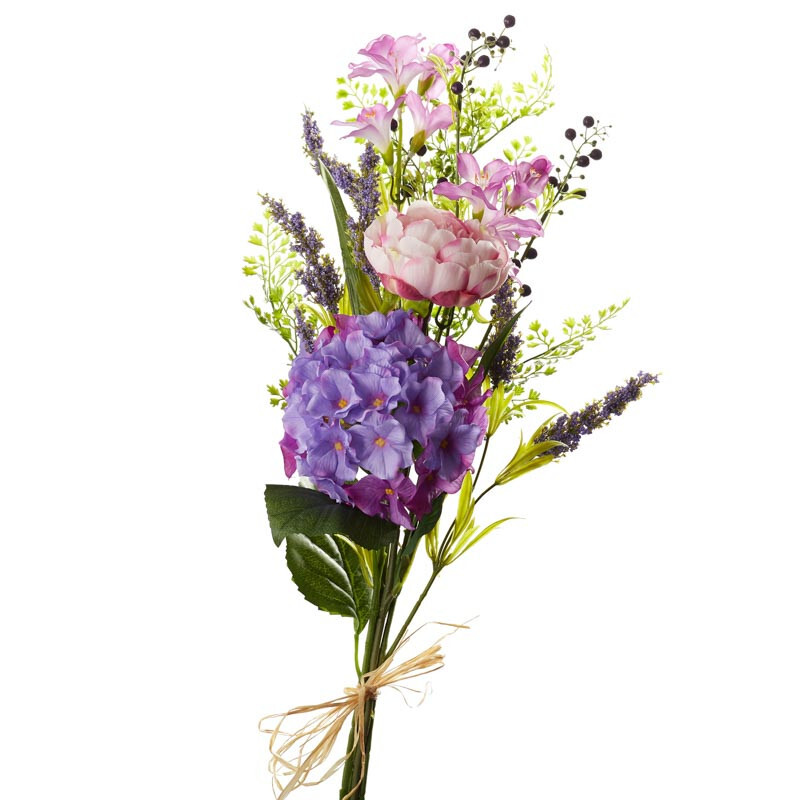 30″ Purple & Pink Artificial Hydrangea, Peony, and Freesia Floral Bundle