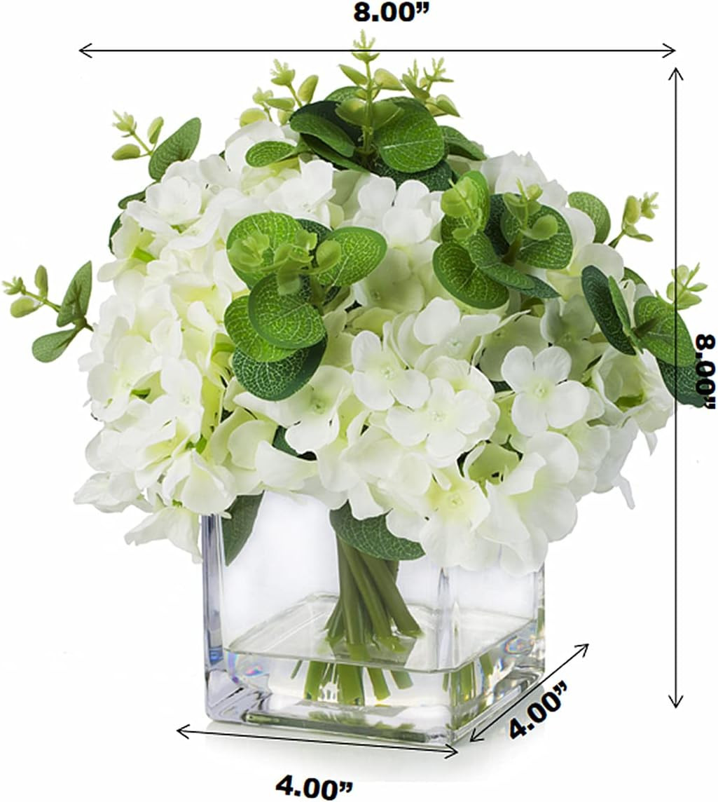 Elegant Silk Hydrangea Arrangement in Faux Water Vase for Home & Weddings