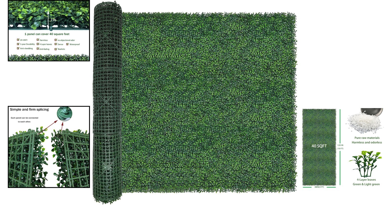 Artificial Greenery Wall Panel 48 Inch x 120 Inch for Outdoors