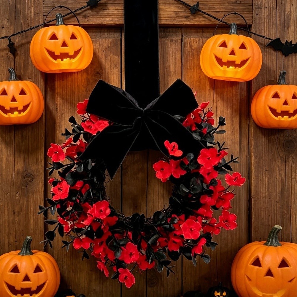 Halloween Wreath Festive Wall Hanging Sturdy Plastic Material Lightweight Design