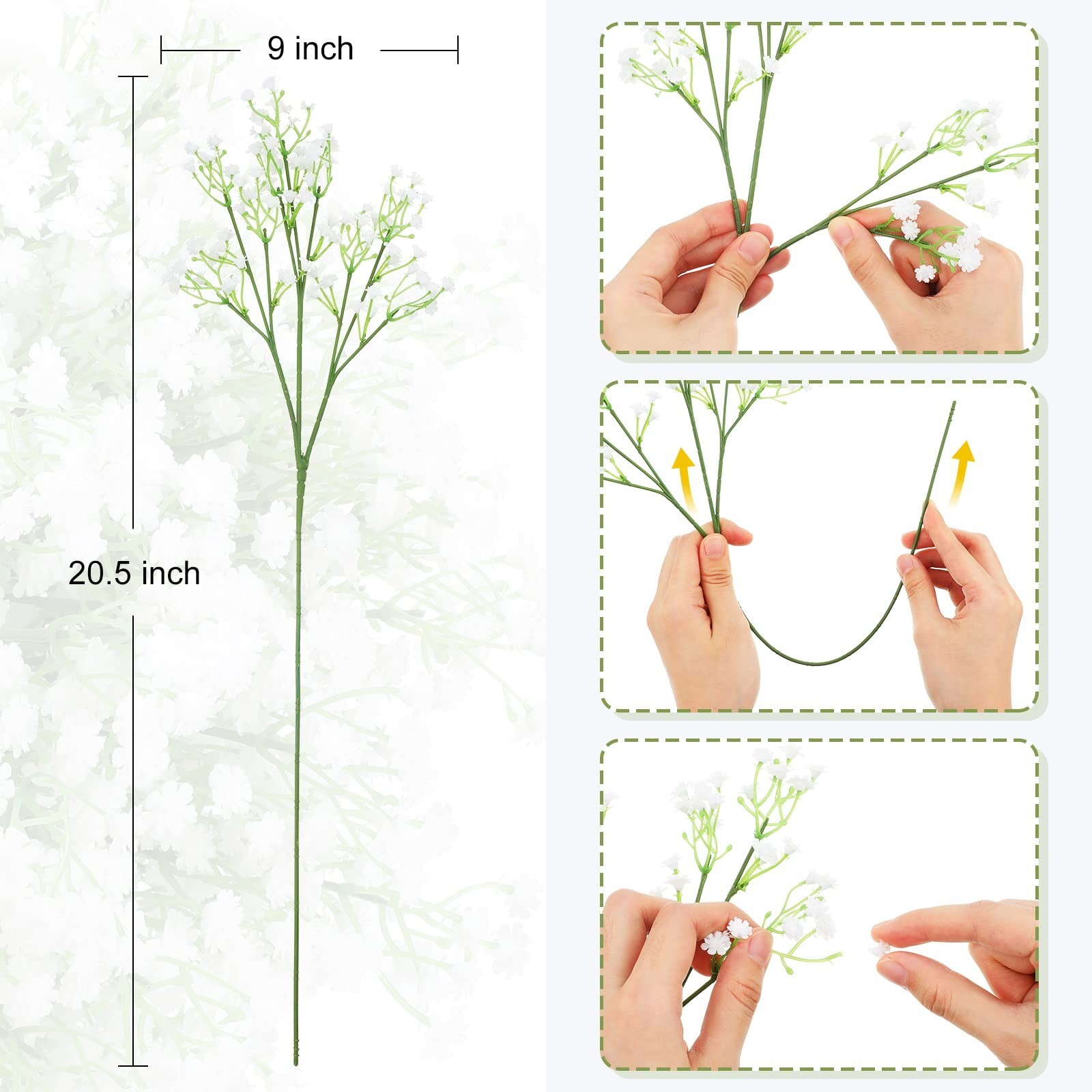 Tigeen 80 Pcs Artificial Baby Breath 20.5 Inch Gypsophila Flowers Bouquets Fa…