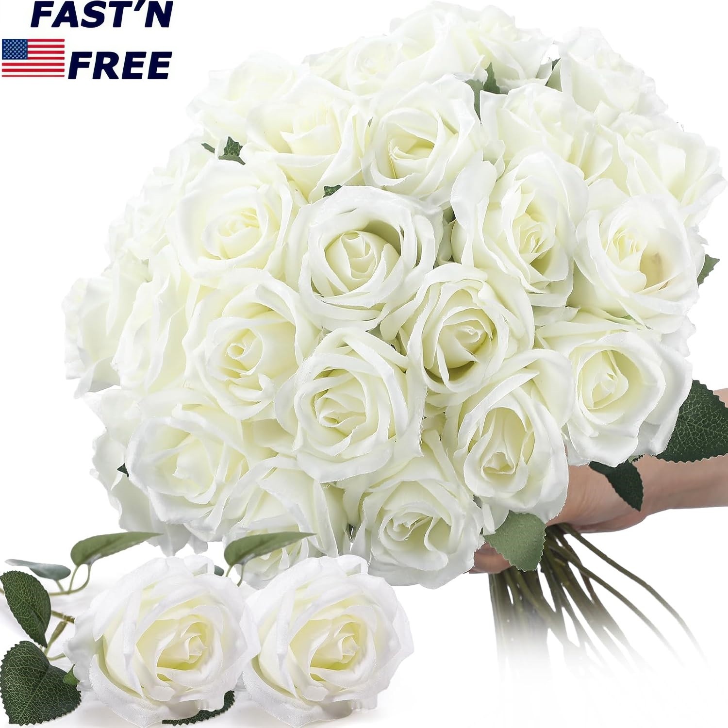 20Pcs Silk Roses Artificial Flowers Realistic Bouquet Home Decor valentine USA