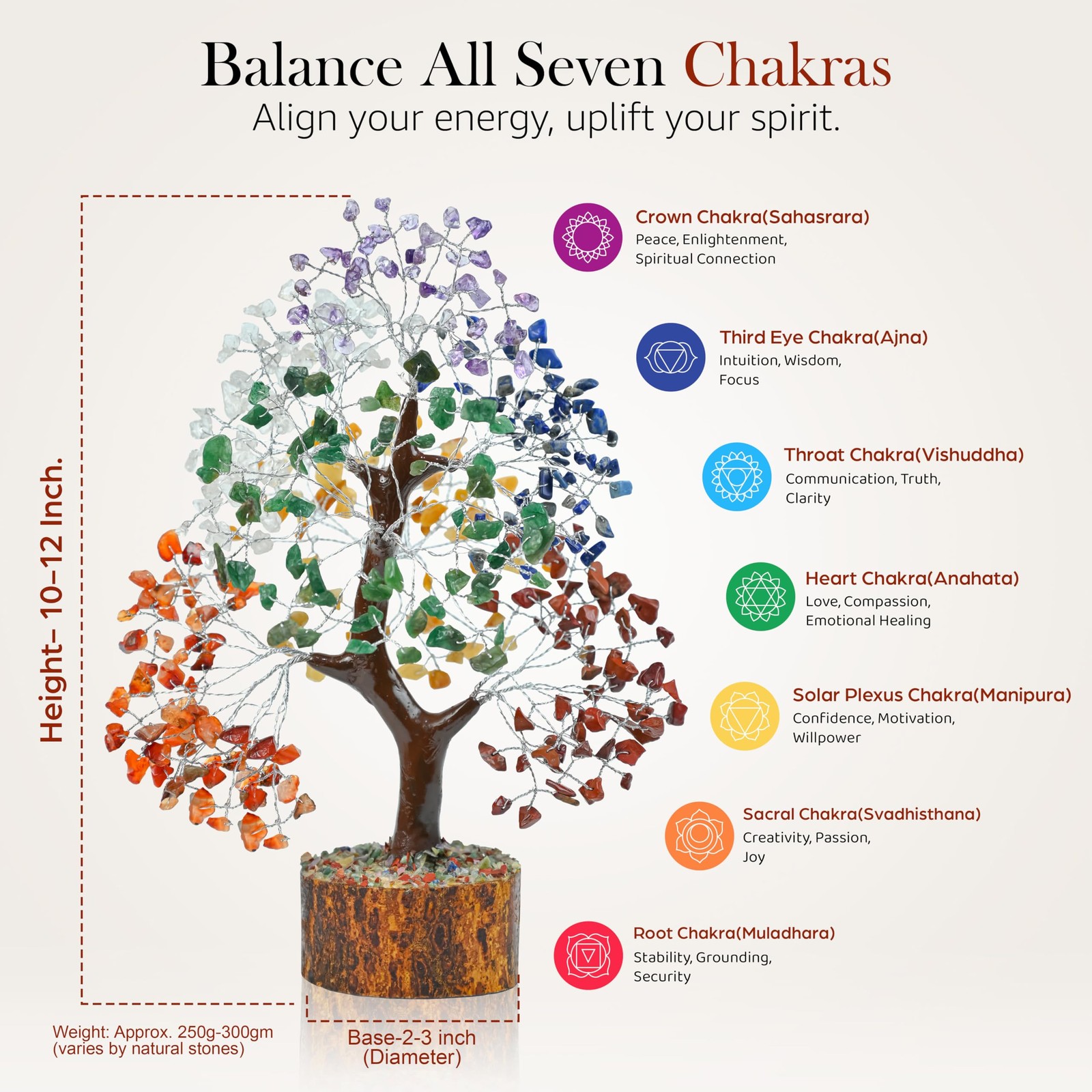 7 Chakra Crystal Tree of Life, 10-12 inch Healing Stone Gemstones,