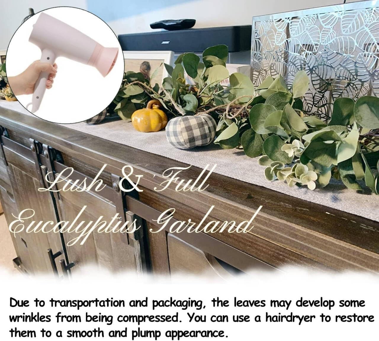Eucalyptus Garland 6.56 Ft Lush Silver Dollar Leaves Boxwood Artificial Faux