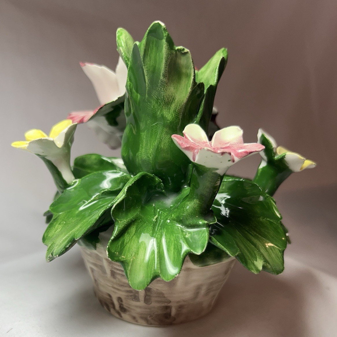Vtg NUOVA CAPODIMONTE Flower Basket Candle Holder F.lli Savastano – NA Italy