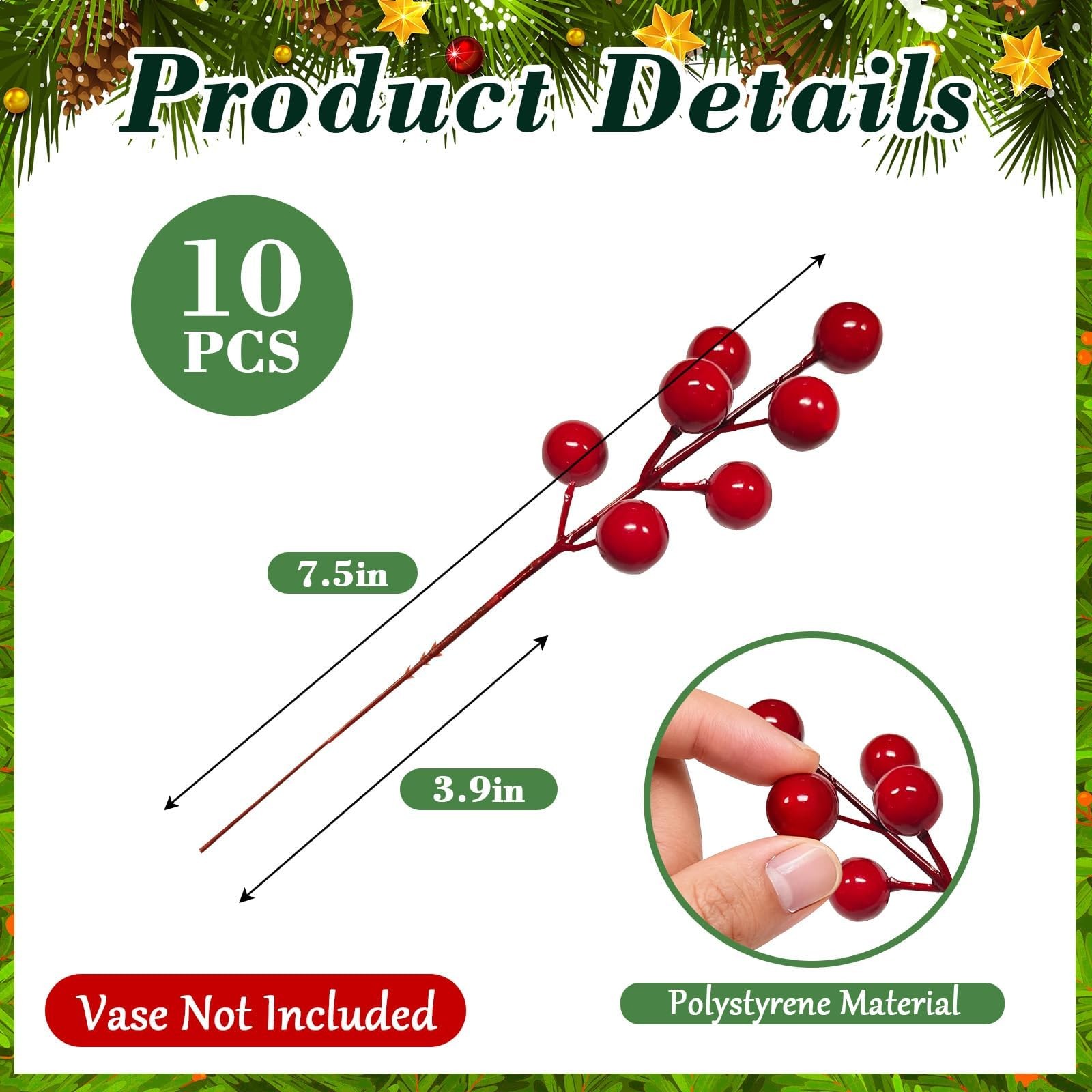 45 PCS Artificial Norfolk Pine Stems with Red Berries Decor, Christmas Greene…