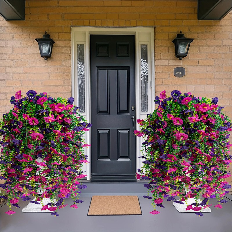 4pcs Artificial Hanging Petunia Plants Fake Trailing Flower Indoor Outdoor Decor