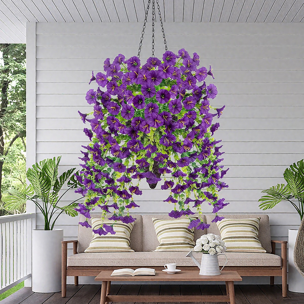 4PCS Artificial Morning Glory Vines UV Resistant Hanging Flowers Outdoor Decor