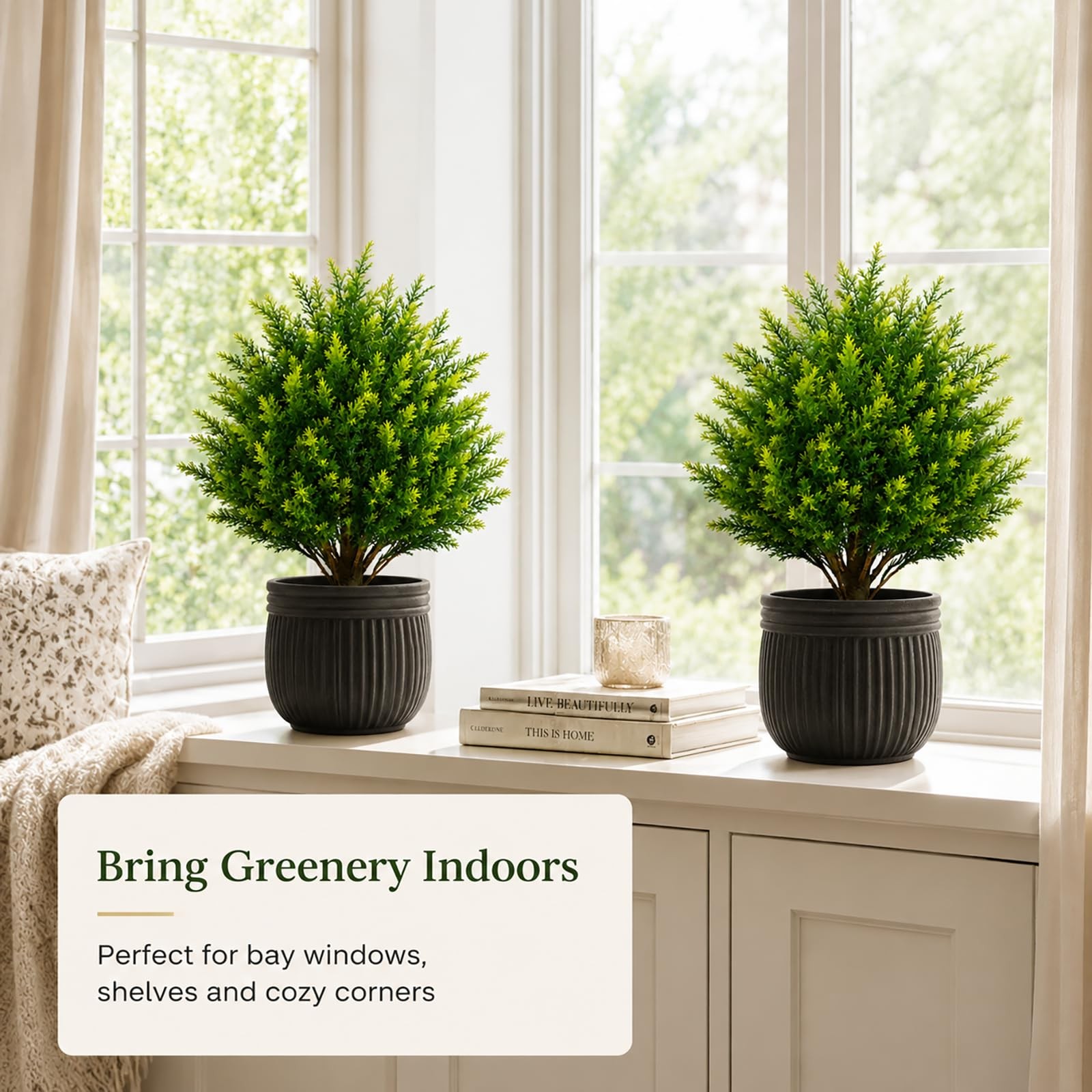 Set of 2 Artificial Topiary Trees, 19.5″ Tall with Pot