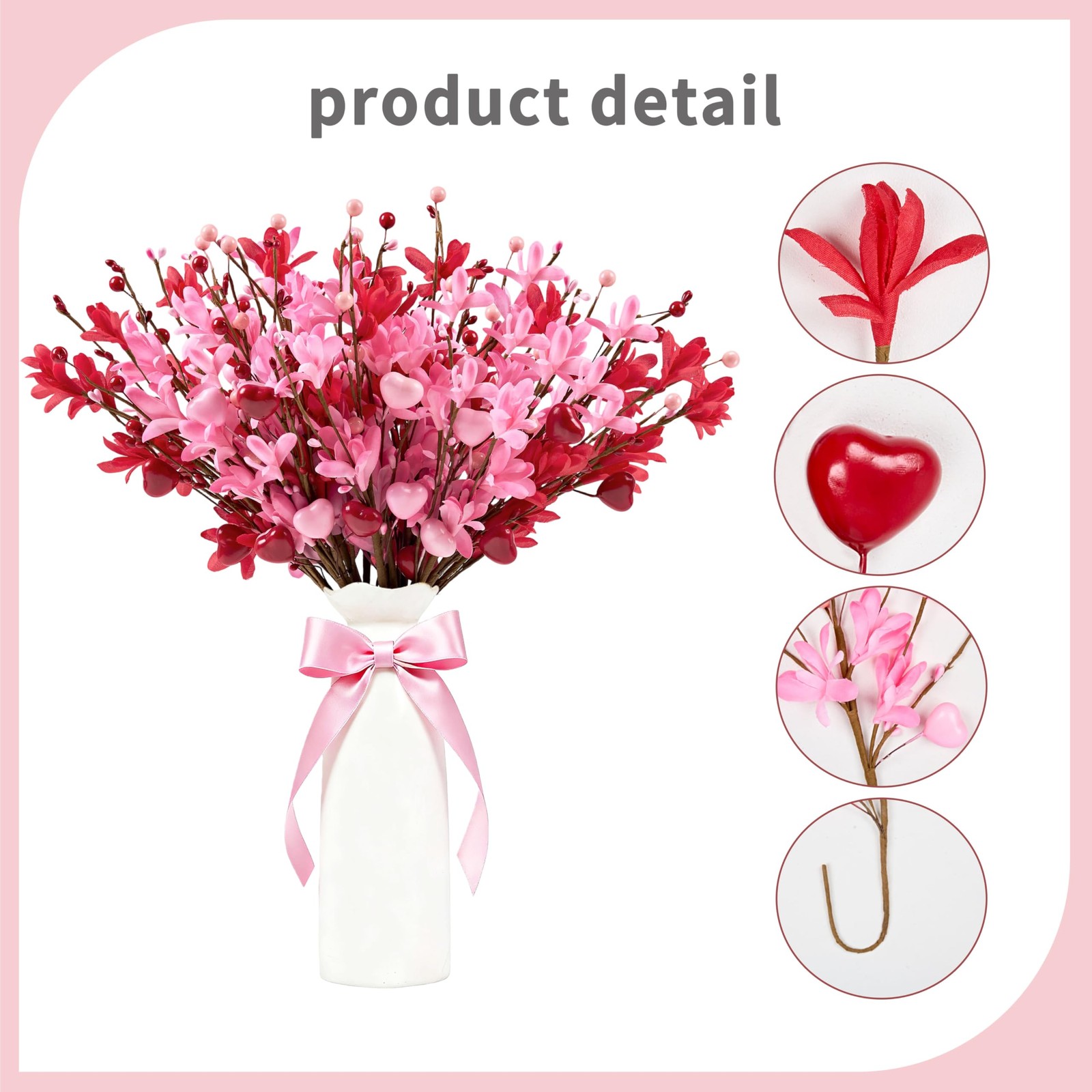 18 Pack Valentines Day Picks 17 In Pink Heart Berries Forsythia Flower