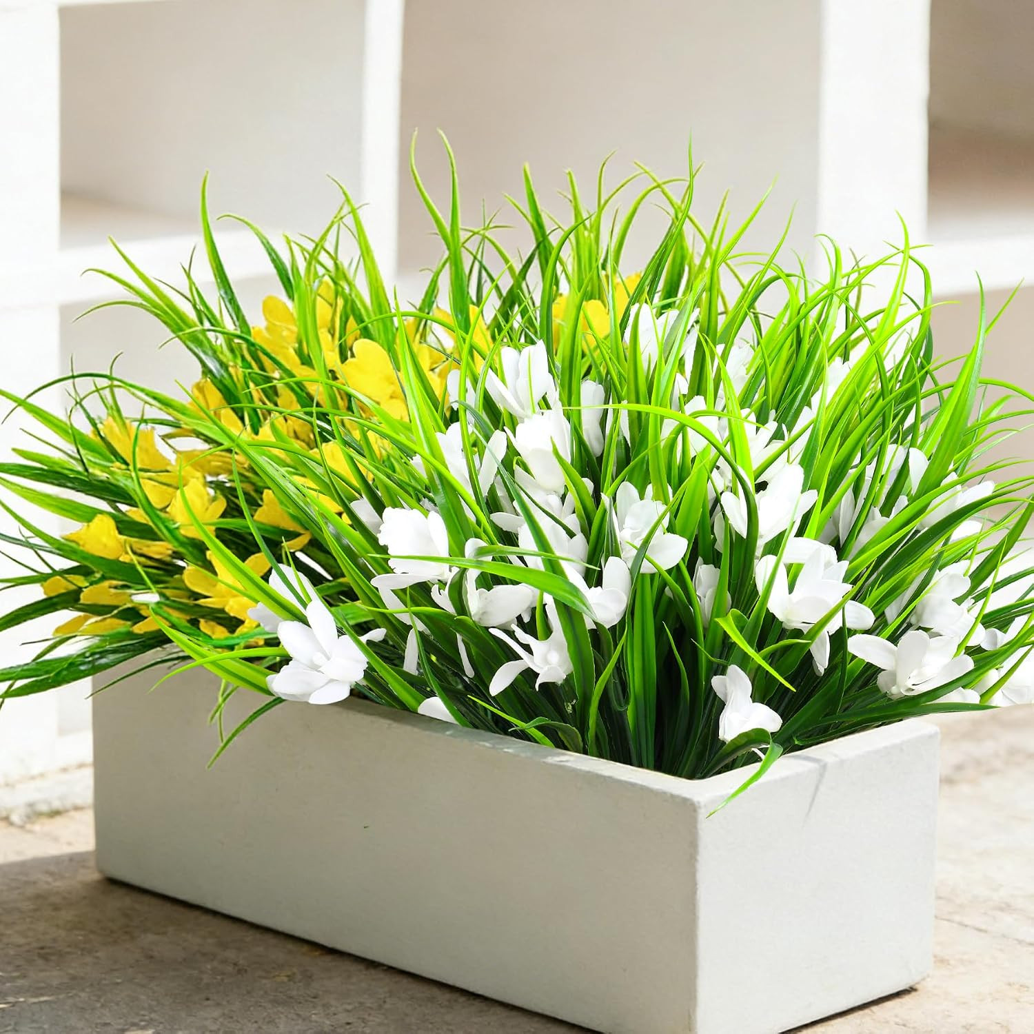 16 Bundles UV Resistant Fake Monkey Grass Flowers for Outdoor Planters, White