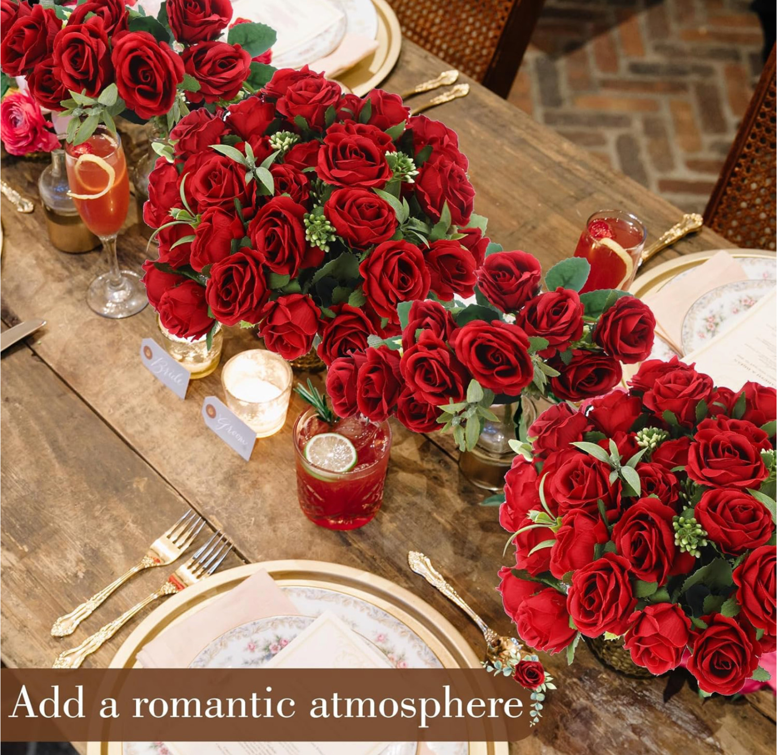 8 Pack 12 Inch Mini Red Roses Artificial Flowers Bouquets