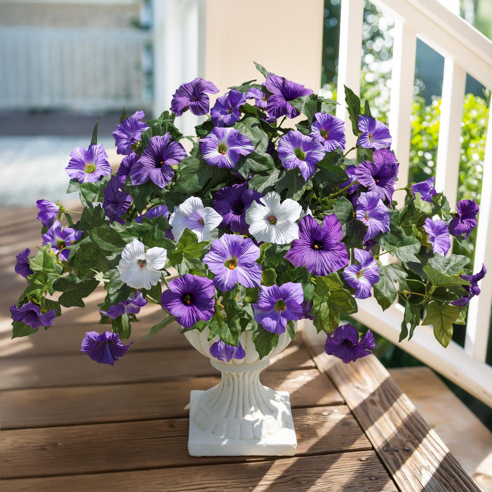 HyeFlora Artificial Flowers for Outdoors 2PCS Faux Petunias Silk Fake Flowers…