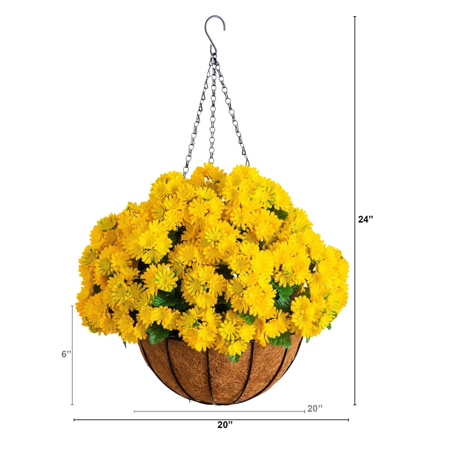 24” UV Resistant Artificial Chrysanthemum Hanging Basket Indoor/Outdoor