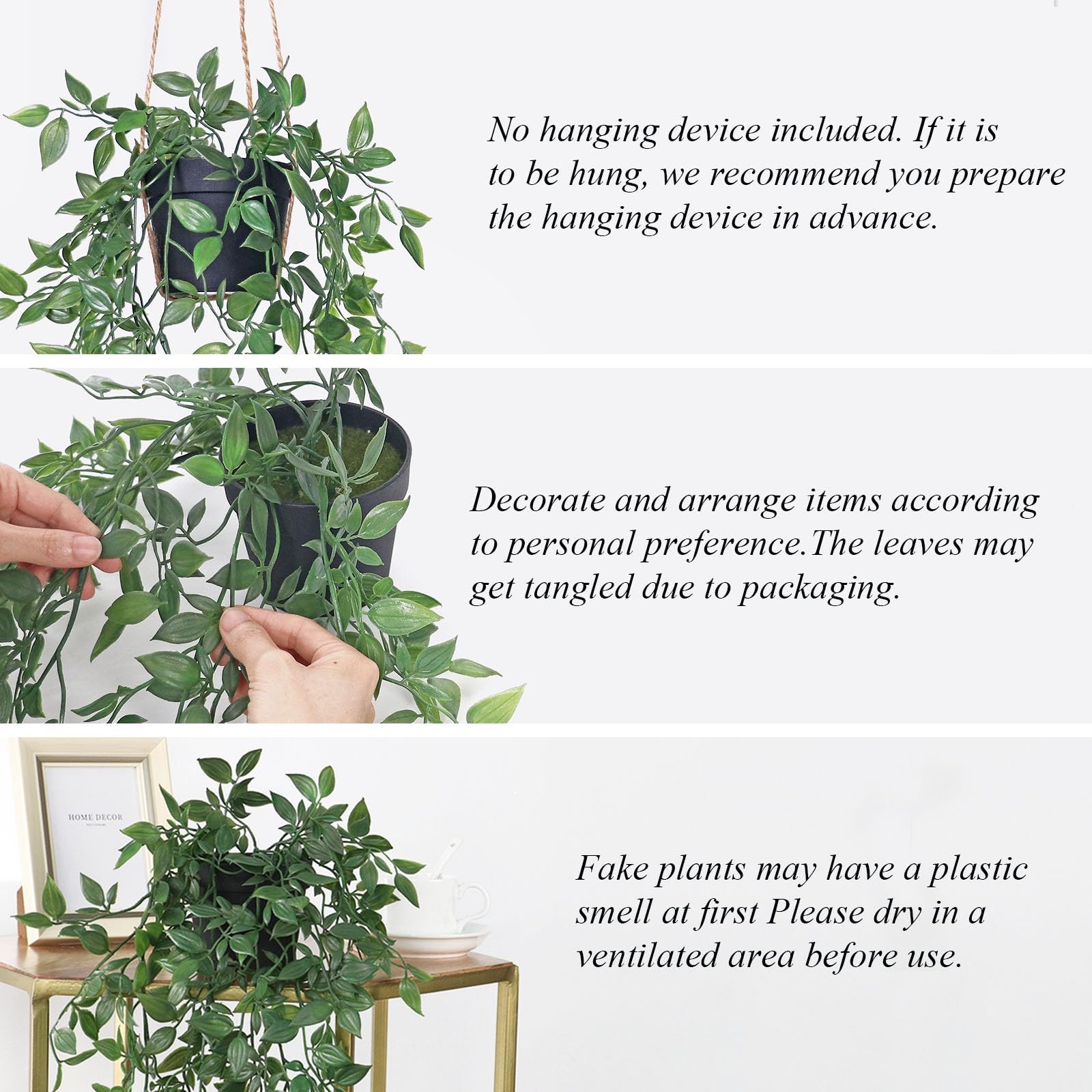 Artificial Hanging Plants Fake Small Potted Faux Mandala Vines Greenery 2 PCS
