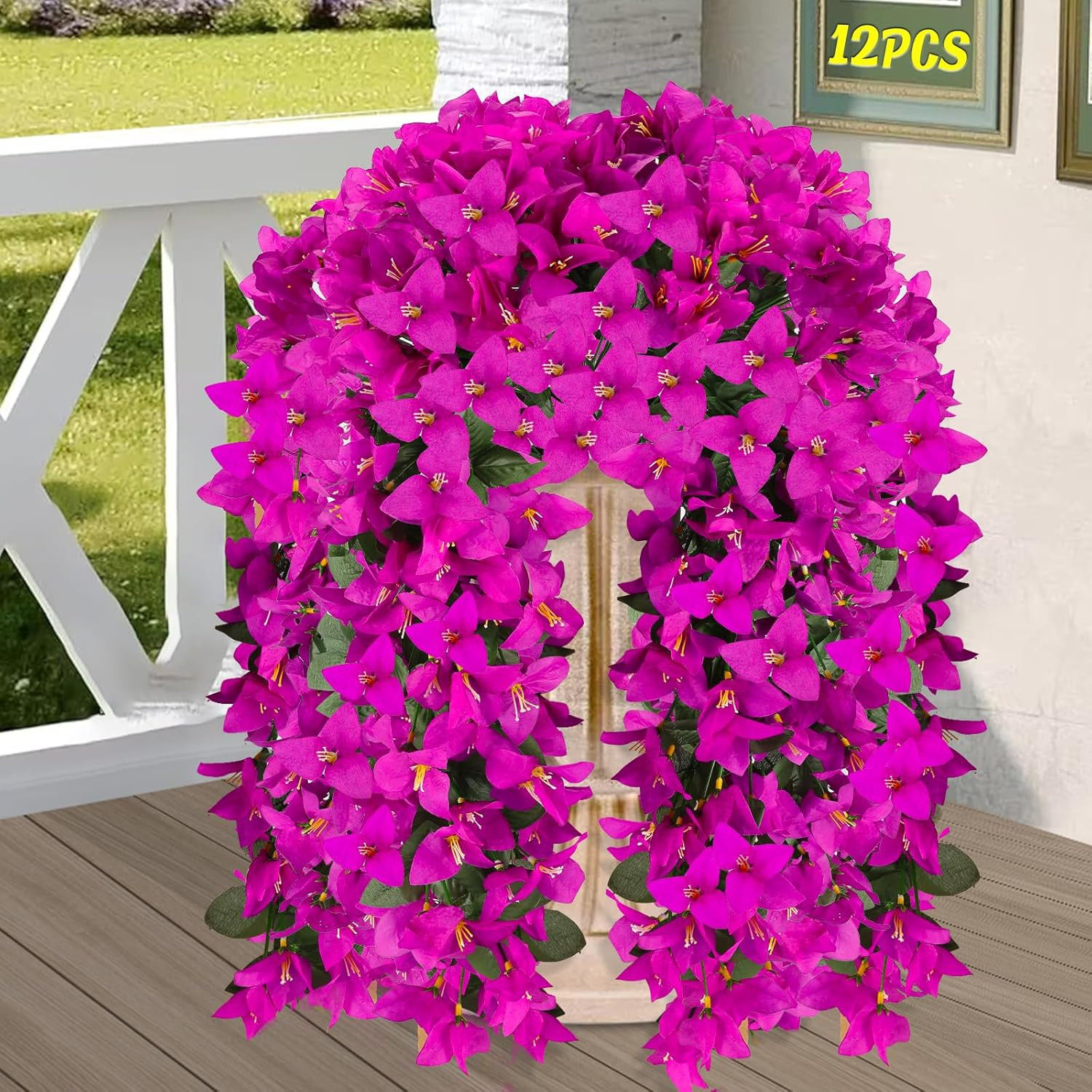 Fuchsia Artificial Bougainvillea Flowers – 12 Pcs UV Resistant Hanging Vines