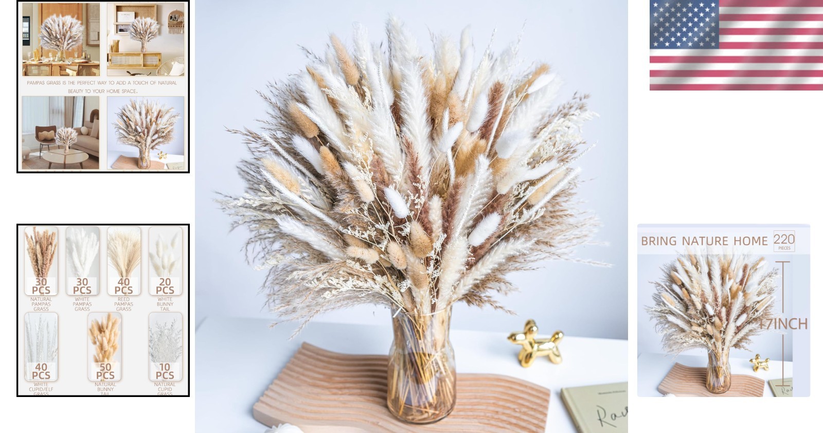 Natural Dried Pampas Grass | 220PCS for Luxurious Boho Floral Arrangements