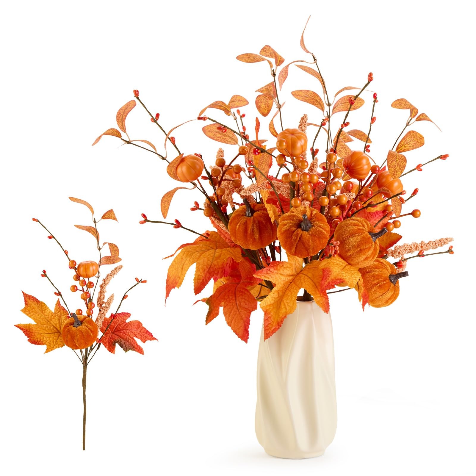 4PCS Artificial Autumn Pumpkin Berry Flower Maple Plant Stems Picks Farmhouse…