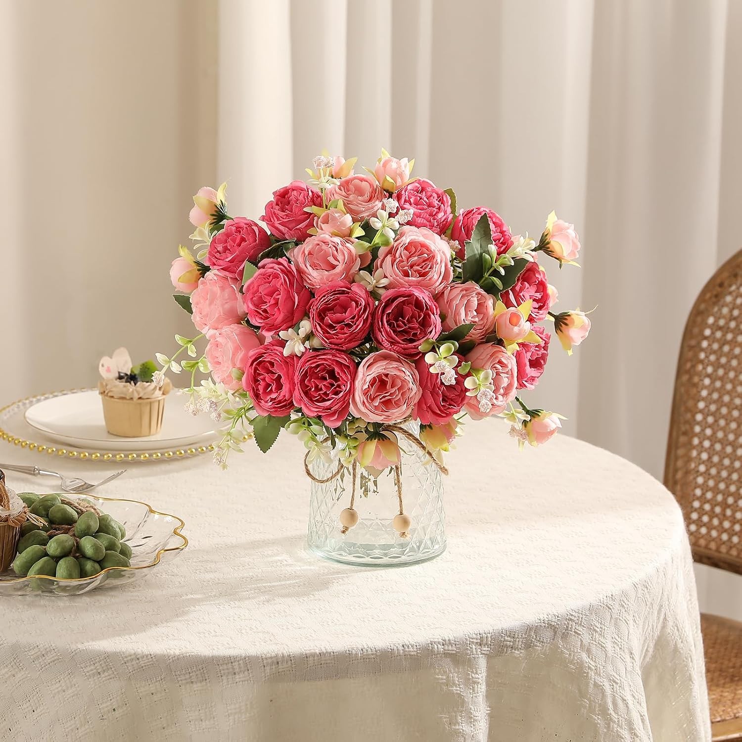 2 Packs Peonies Artificial Flowers Mixed Pink Silk Vintage Faux Floral for Vase