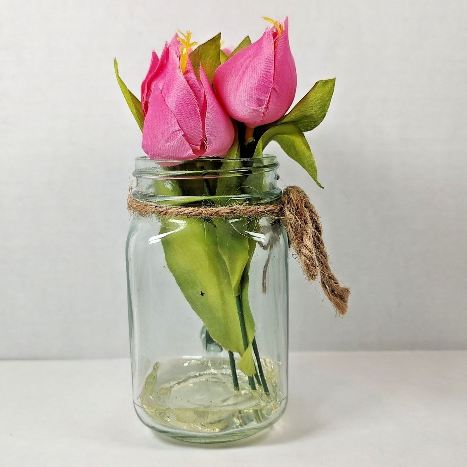 Artificial Flower Market Bouquet Arrangement Mason Jar Vase Glass w/ Handle New