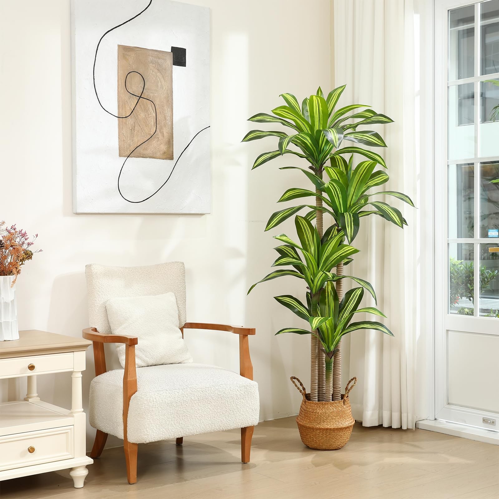 Ferrgoal Artificial Plants, 6 Ft Dracaena Tree Faux Plants Indoor 6ft, Green
