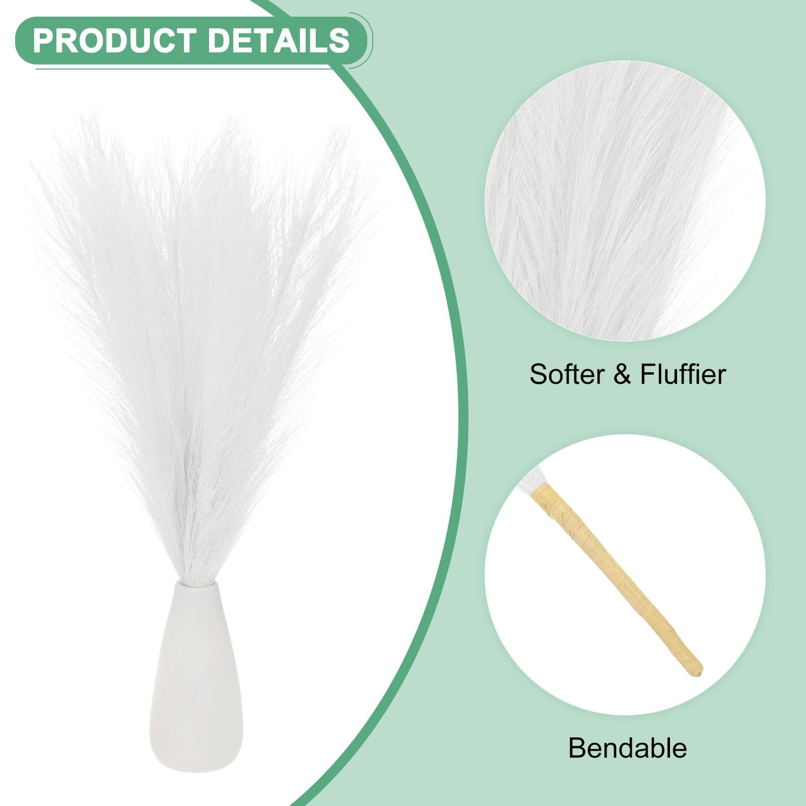 3-Pack Faux Pampas Grass 17.7 Inch/45cm Small 7 Branches Fake Fluffy Pampas G…