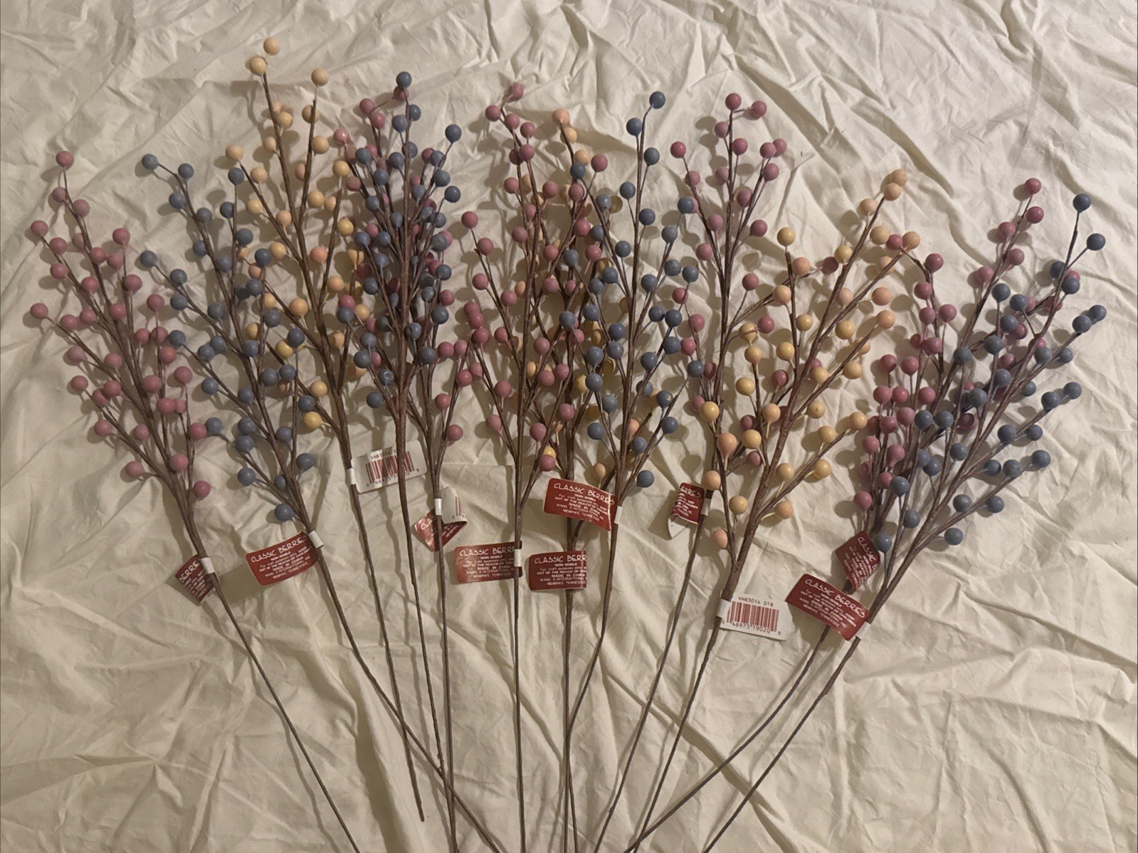 Vtg 70s Floral Berry Picks Lot of 14 NOS 24″ Faux Spring Easter Stems Primitive